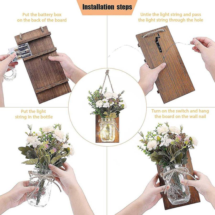 Rustic Mason Jar Sconces for Home Decor, Mason Jar Sconces Set Of 2