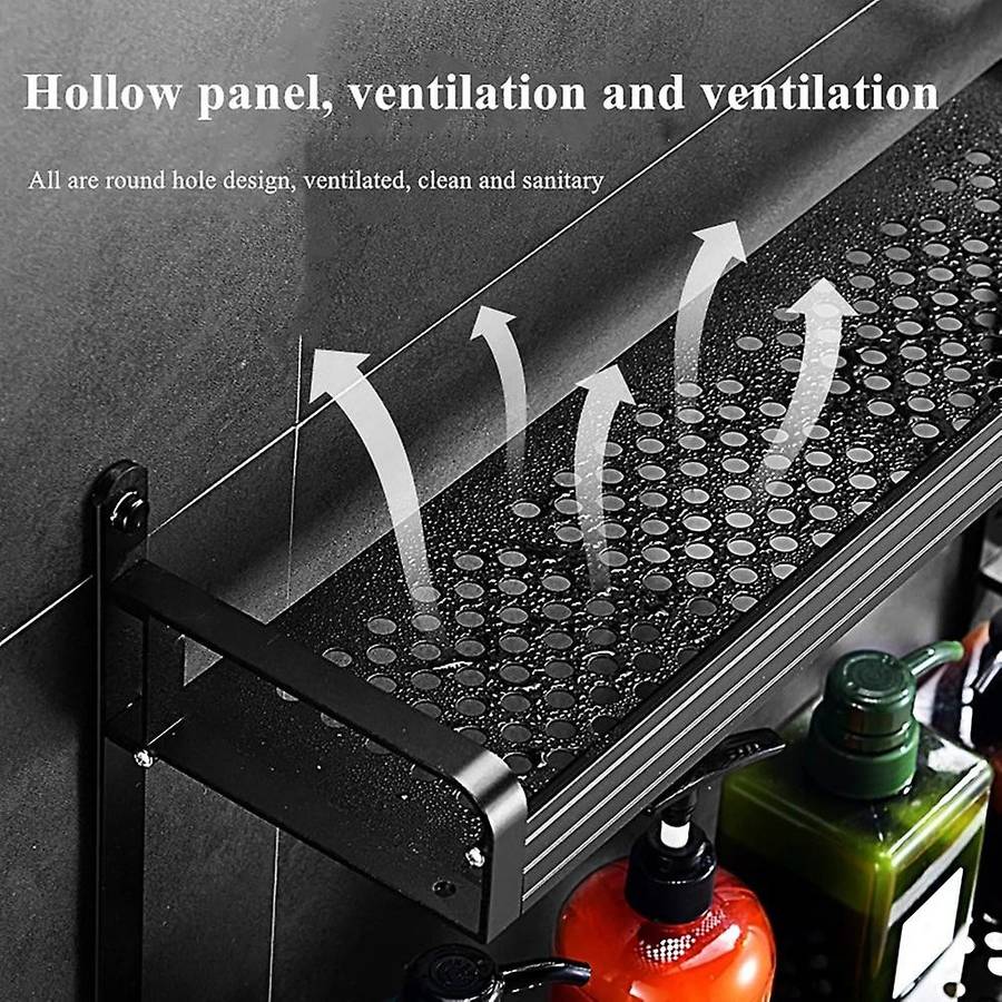 Modern Double Layer Shower Rack Aluminum Bathroom Shower Black