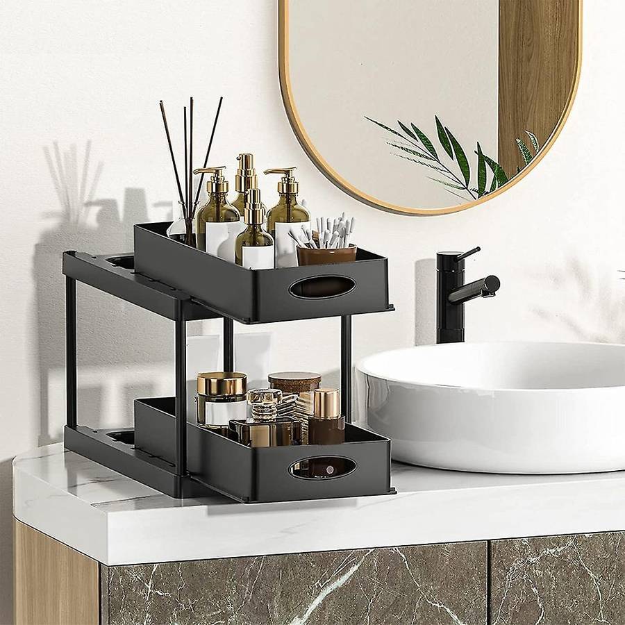 Under Cabinet Basket Organizer, 2 Tier Storage for Bathroom Kitchen