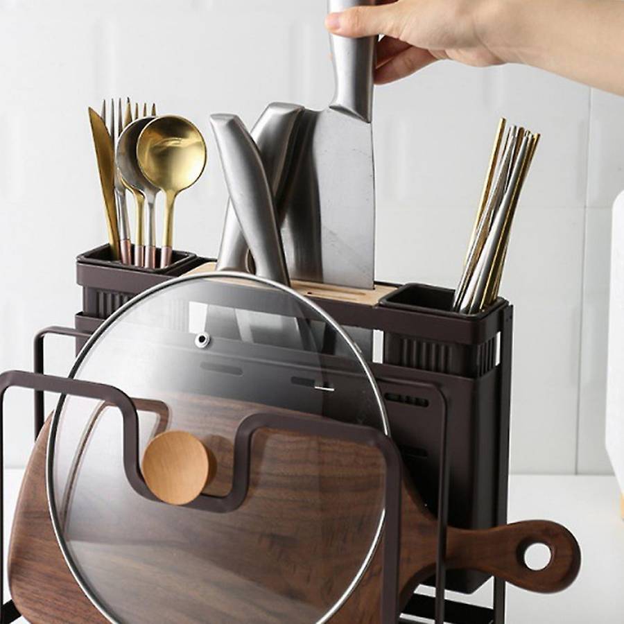 Iron Knife Rack Cutting Board Integrated Storage Rack (white)