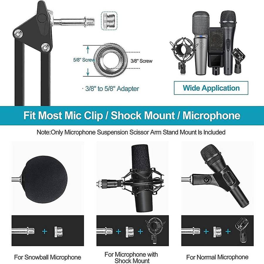 Adjustable Suspension Boom Scissors Mic Holder with Microphone Clip