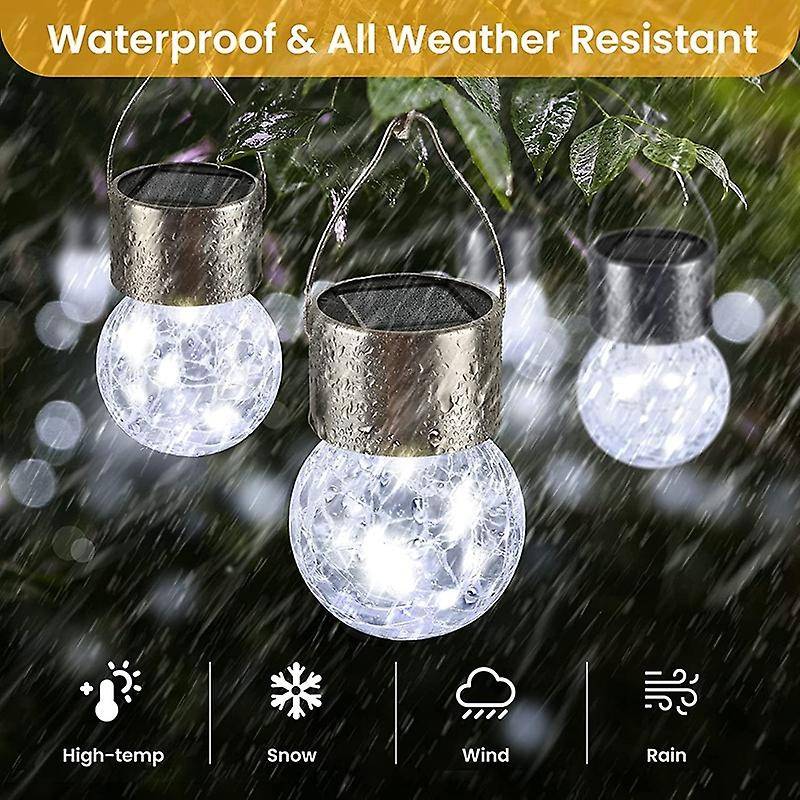 10pcs Hanging Solar Lights, Cracked Glass Ball Light, for Yard, Patio