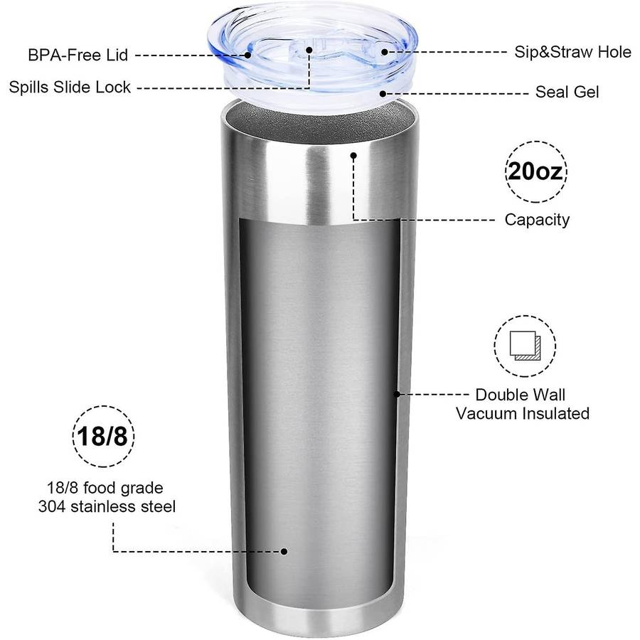 4 Pack Stainless Steel Tumbler 20oz Insulated Tumbler Cups-silver