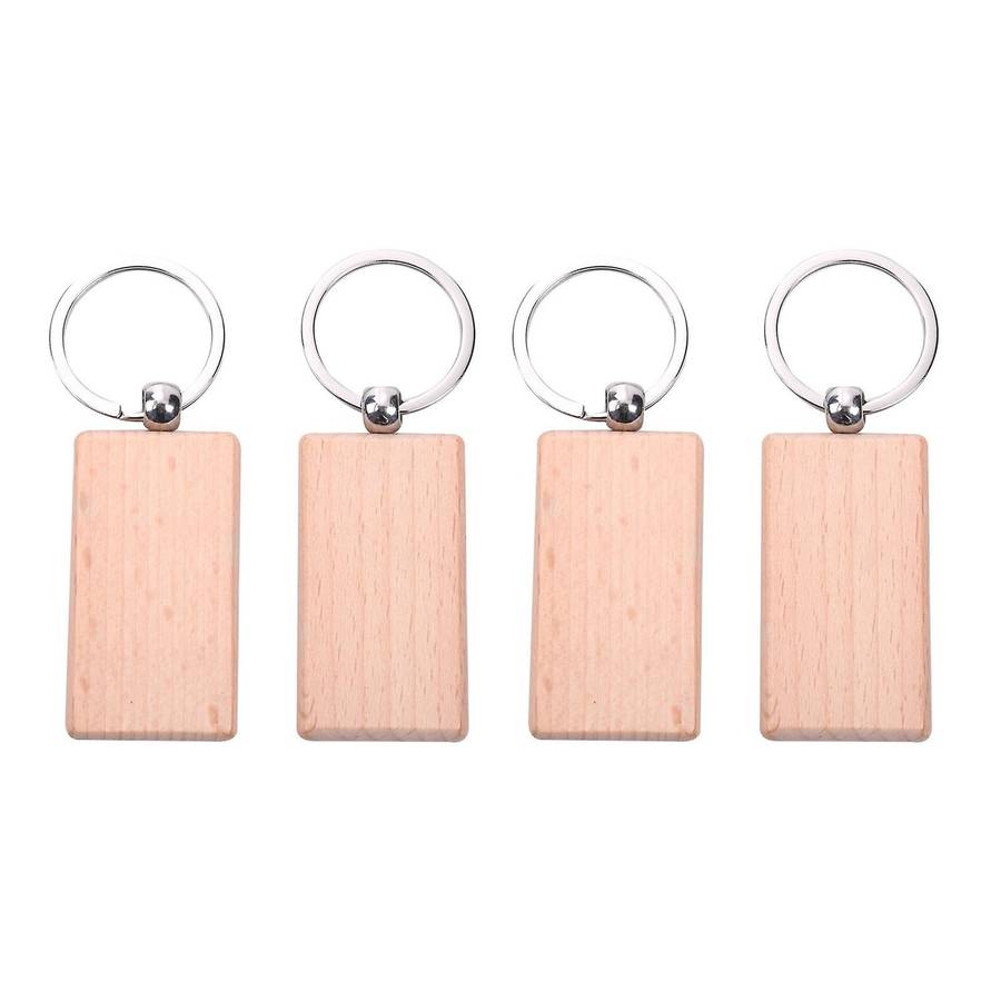 60pcs Blank Rectangle Wooden Key Chain Can Engrave Diy Gifts