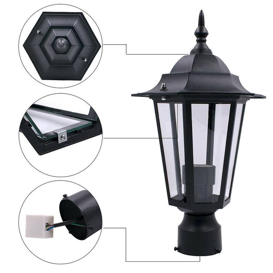 Post Pole Light Outdoor Garden Patio Driveway Yard Lantern Lamp Black