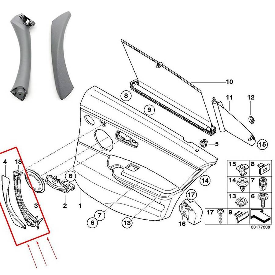 Car Right Interior Door Pull Handle with Cover Replacement for  3 Series E90 E91 E92 2004-2012 Blac