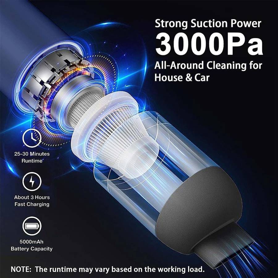 Car Vacuum Cleaner 3000pa,handheld Vacuum Cordless 120w High Power Portable Small Mini Rechargeable