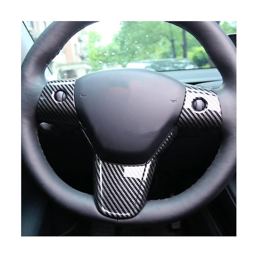 Carbon Fiber Pattern Steering Wheel Trim Sticker Steering Wheel Frame for Model Y