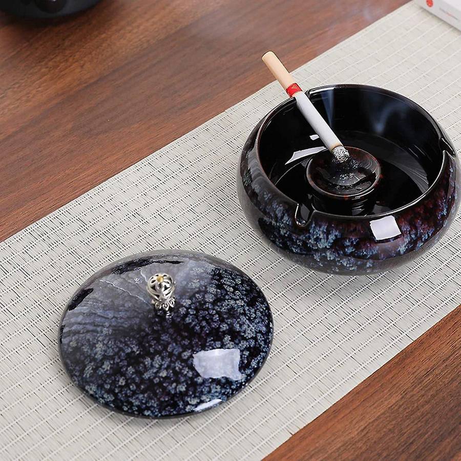 Ceramic Ashtray with Lid for , Windproof Ashtray Sets for Weed, Smokeless Home Ashtrays, Outside Ash