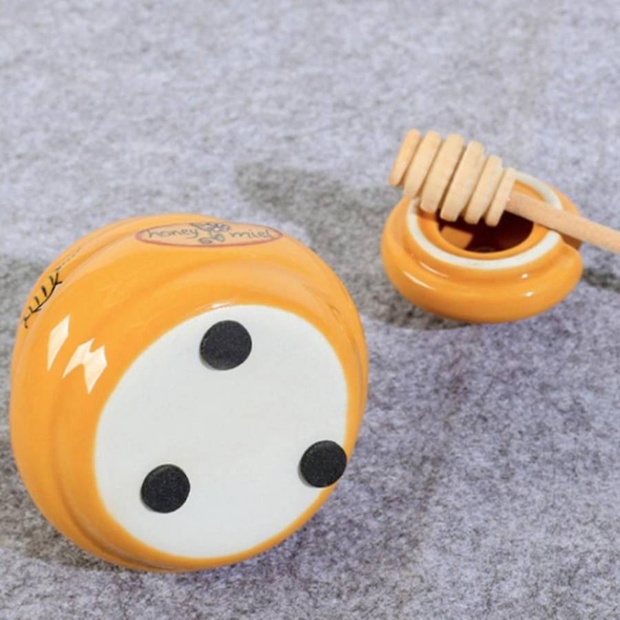 Ceramic Beehive Honey Pot and Wooden Dipper Honey Jar with Lid Honey Stir Bar for Honey Jar Supplies