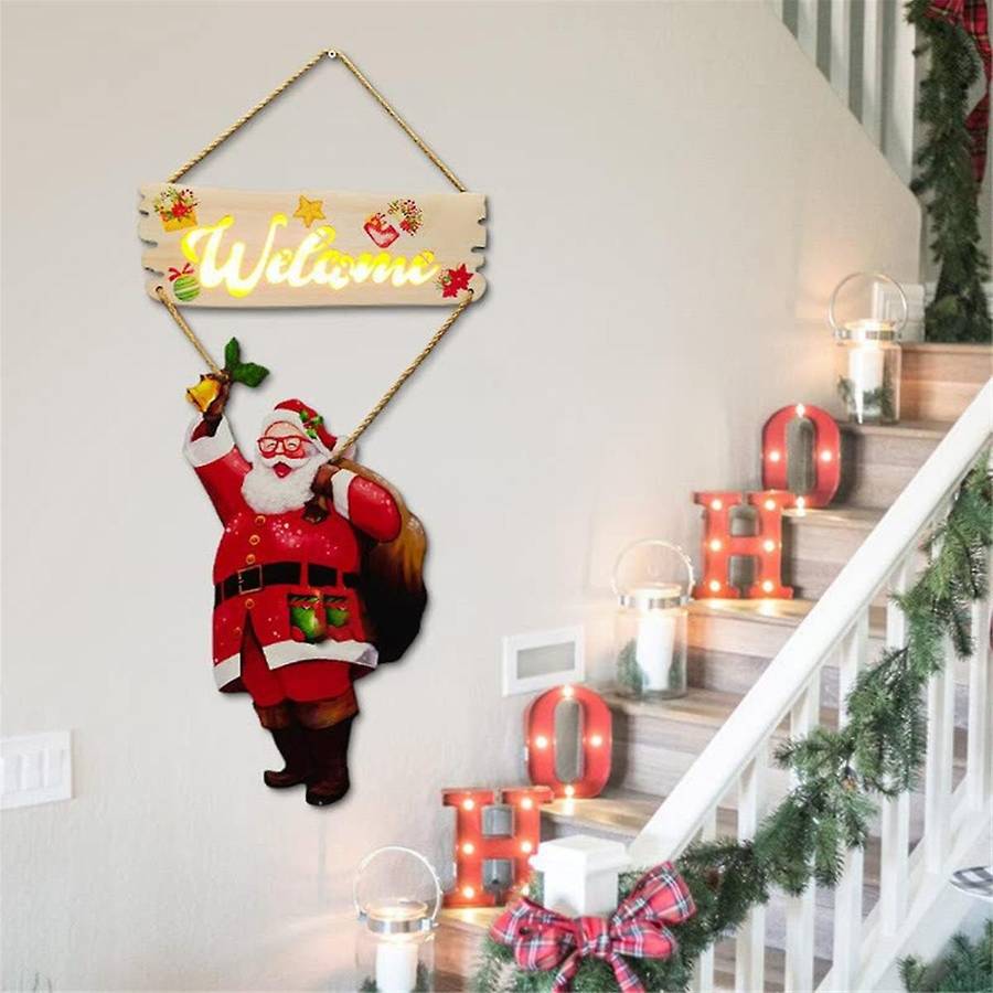 Christmas Door Sign Decoration Christmas Hanging Sign Sign for Front Door Welcome Wooden Country Han