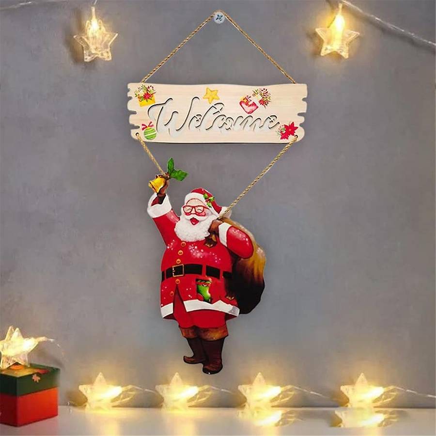 Christmas Door Sign Decoration Christmas Hanging Sign Sign for Front Door Welcome Wooden Country Han