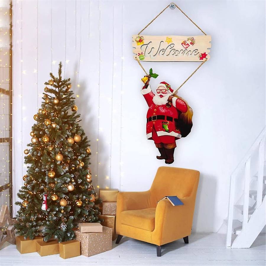Christmas Door Sign Decoration Christmas Hanging Sign Sign for Front Door Welcome Wooden Country Han