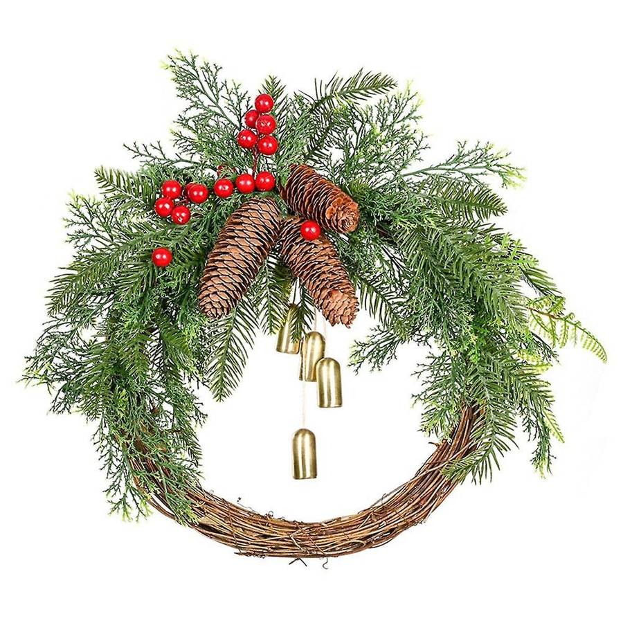 Christmas Pinecone Bell Rattan Wreath Christmas Door Hanging Rustic Wreath Christmas Day Decorations