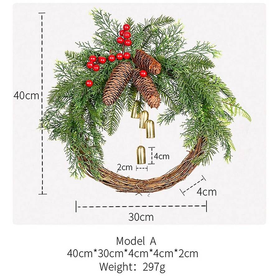 Christmas Pinecone Bell Rattan Wreath Christmas Door Hanging Rustic Wreath Christmas Day Decorations