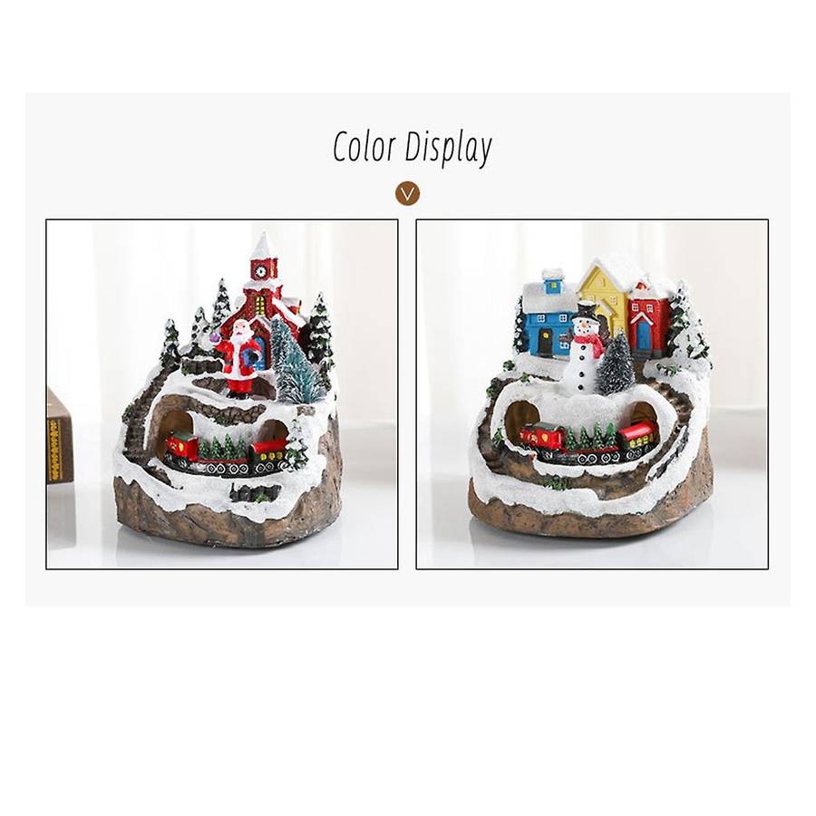 Christmas Village Houses Sets Rotating Train Display Figurines Led Light Up Christmas Holiday Decor