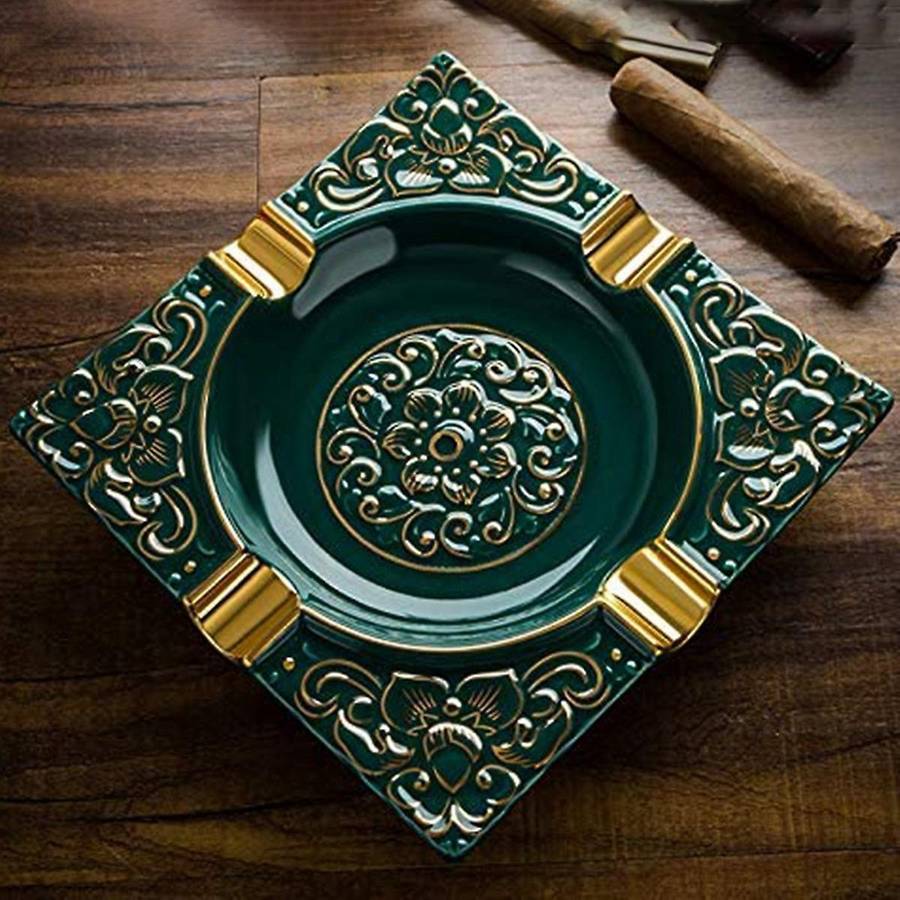 Cigar Ashtray Cigar Holder Ceramic Ashtray Retro Pattern Tray Design for Outdoor Patio Household Off
