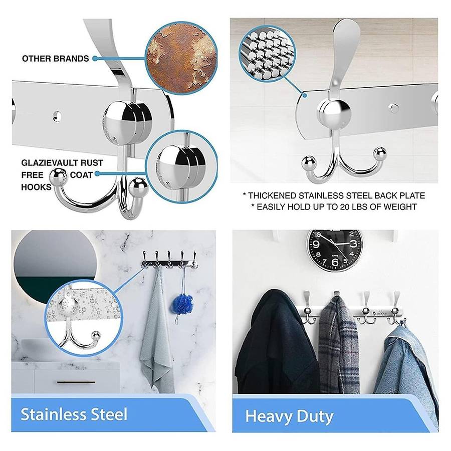 Coat Racks for Wall - Stainless Steel Coat Hooks (2 Pack) - Heavy Duty Coat Hooks Wall Mounted - Wa