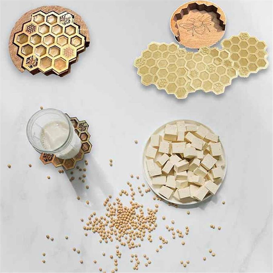 Coasters Set for Drinks with Holder, 4Pcs Honeycomb Shaped Drink Coasters, Mug Coaster for Cold/Hot