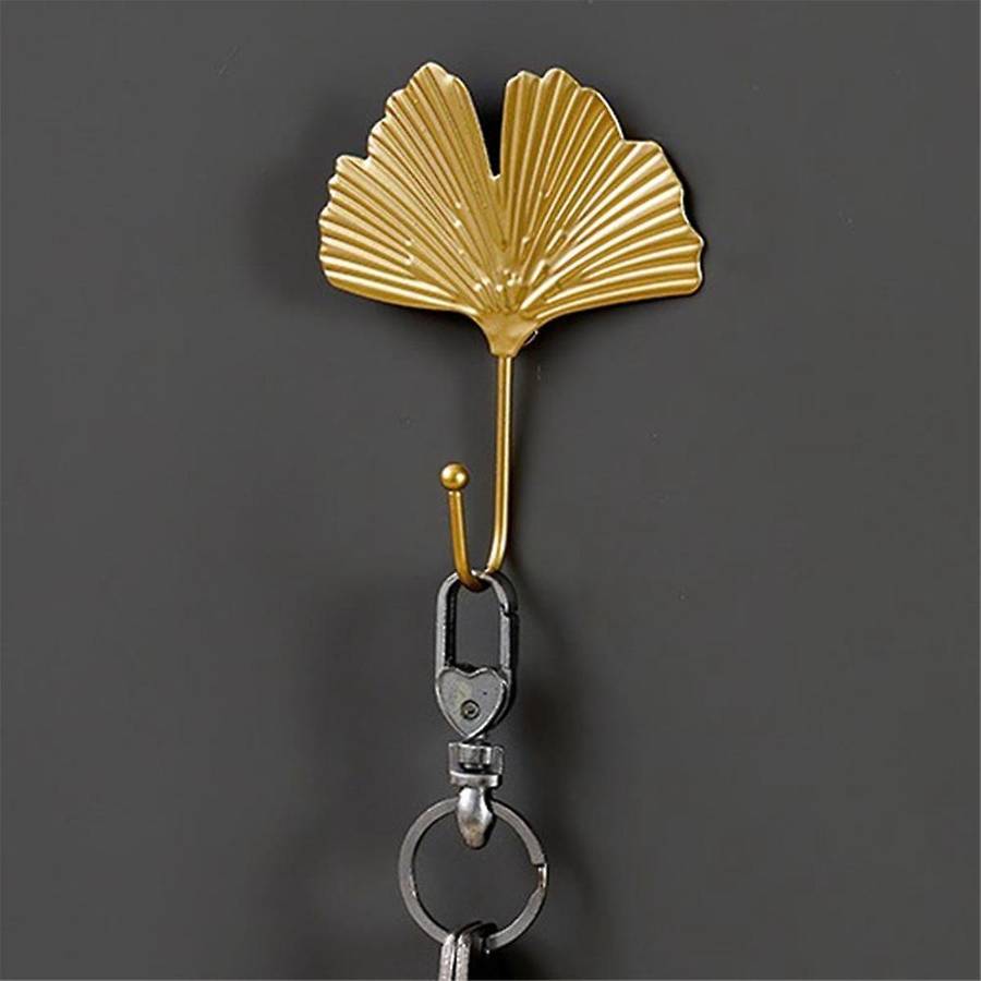 Coat Hooks Gold Hanging Holder for Key, Decorative Leaves Metal Hooks Wall Mounted Hooks Hanger