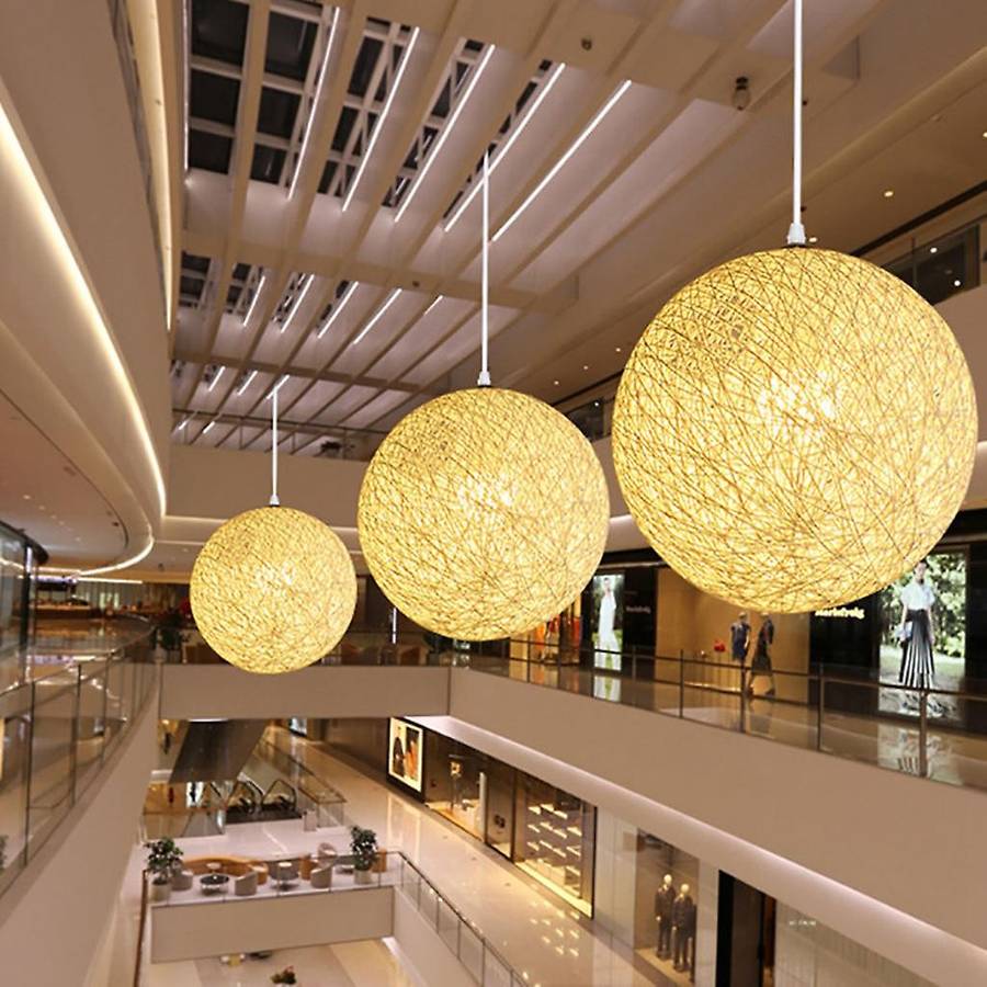 Coffee Bamboo, Rattan and Hemp Ball Chandelier Individual Creativity Spherical Rattan Nest Lampshad