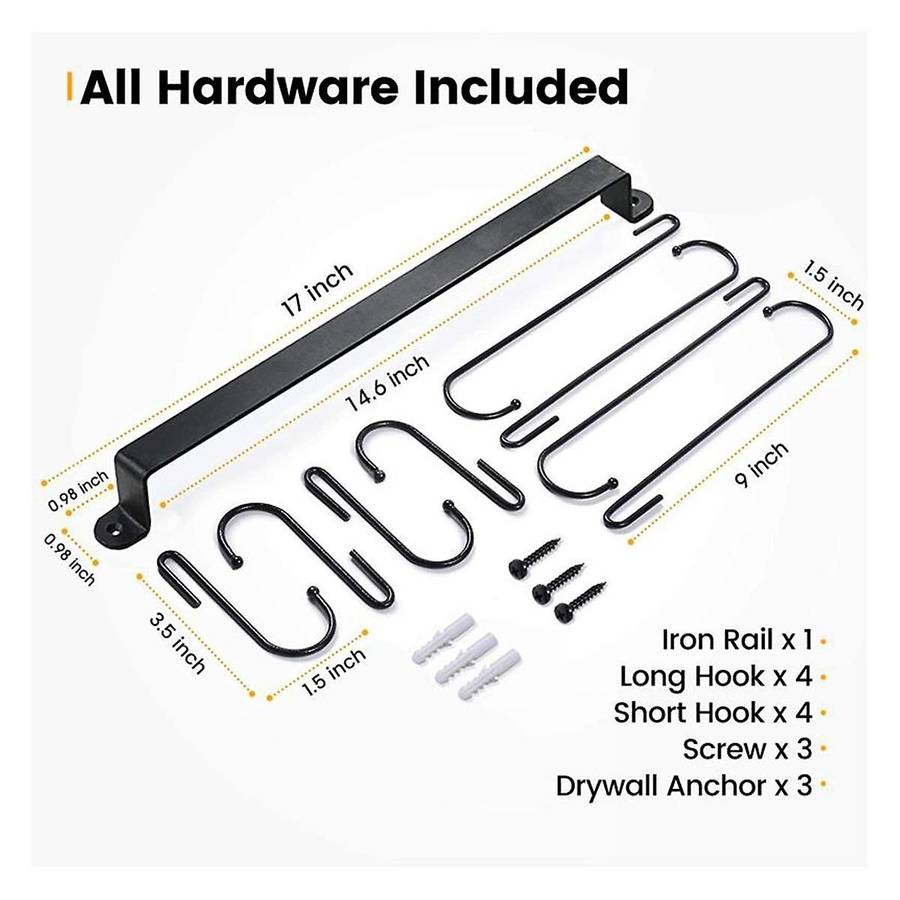 Coffee Mug Holder for Wall: 17-inch Black Coffee Bar Cup Hanger Hooks - Hanging Coffee Cup Rack Stor