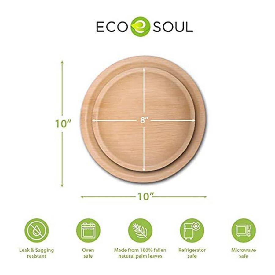 Compostable, Biodegradable, Disposable Palm Leaf Plates Sturdy, & Safe (20, 8 Inch Round Plates)