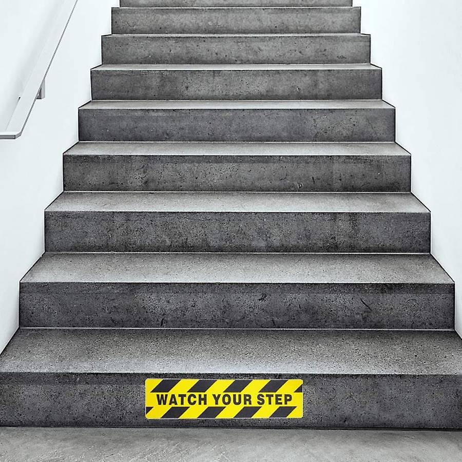 Watch Your Step Floor Stickers 6X24 Inch Warning Sign Sticker Floor Tape Anti Slip Abrasive Adhesiv