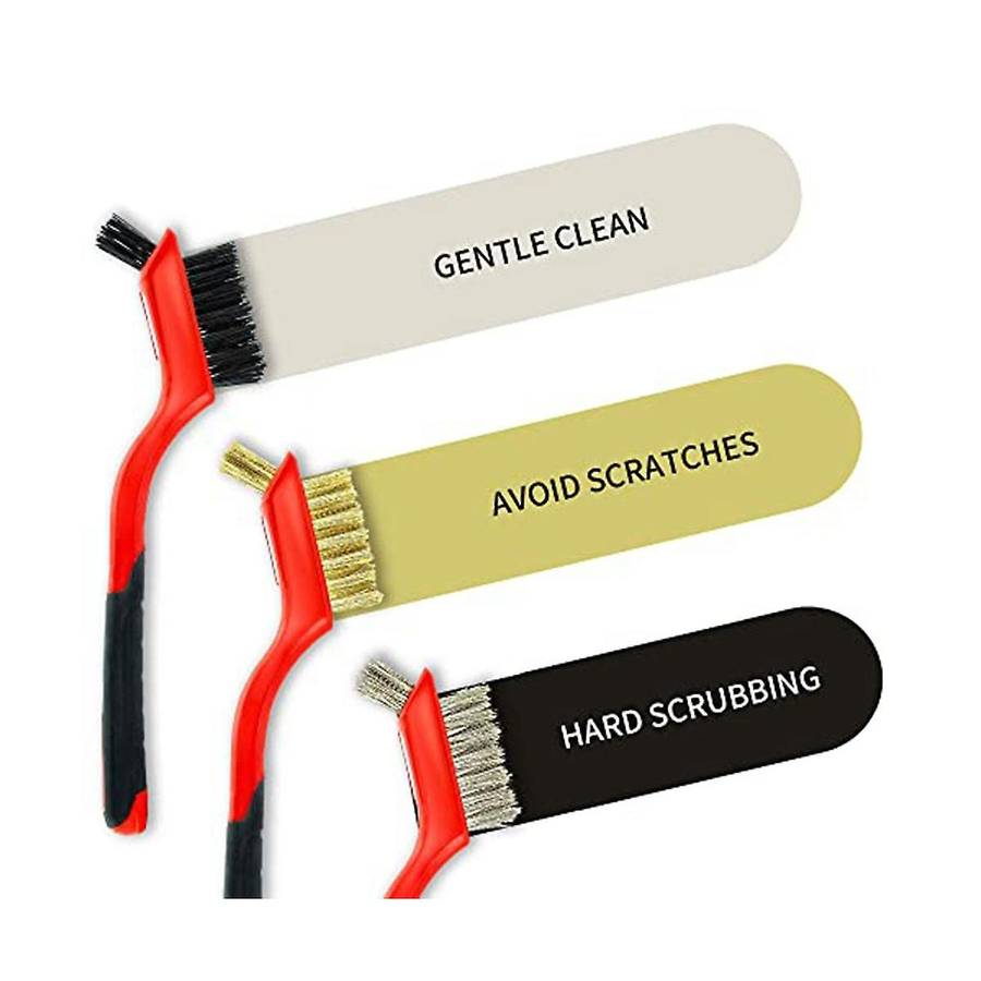 Wire Brush Set with Scraper 5pcs - Nylon/brass/stainless Steel Bristles with Curved Handle Grip For