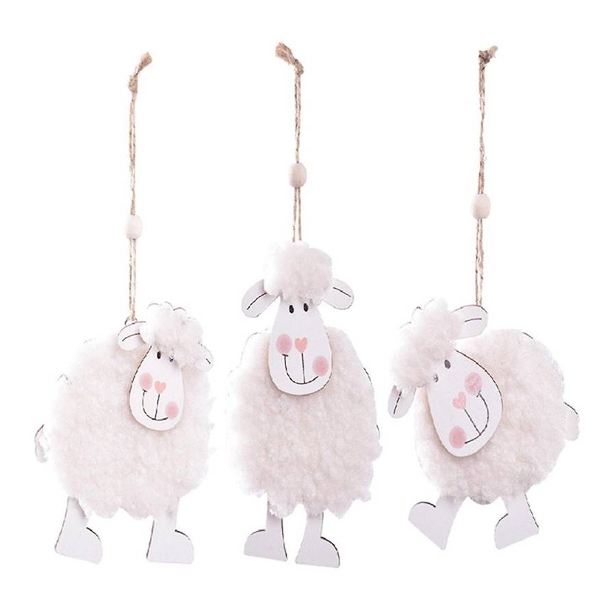 Wooden Pendant Cute Little-Sheep Hanging Ornament for Home Festival Party Front Door Decor Supplies