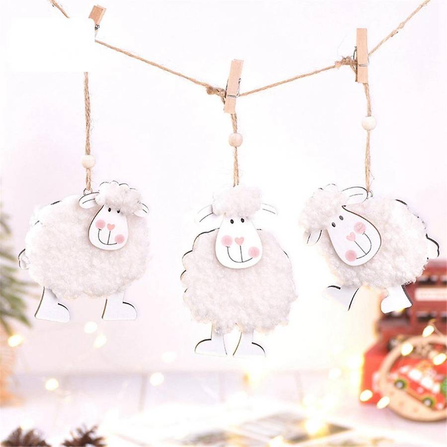 Wooden Pendant Cute Little-Sheep Hanging Ornament for Home Festival Party Front Door Decor Supplies