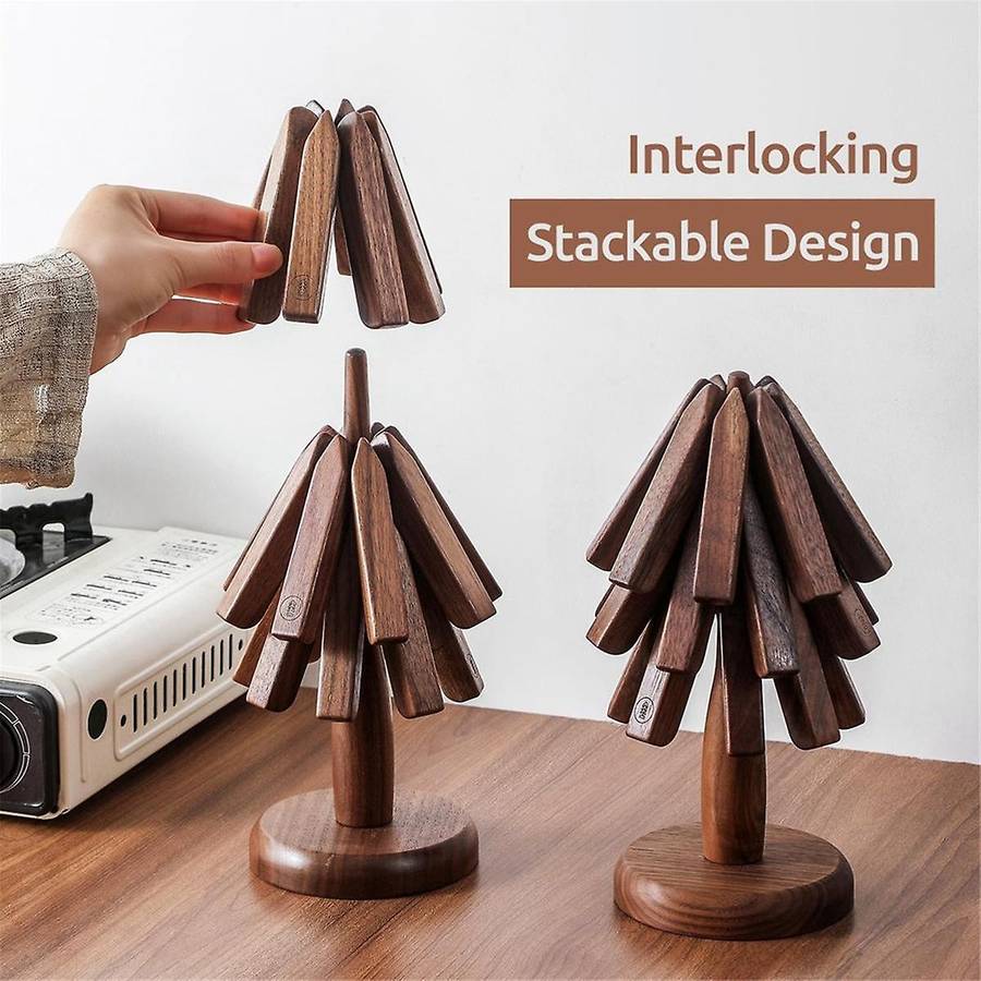 Wooden Trivets for Hot Dishes Tree Shape Trivet Set Coaster for Teapot Hot Pots (black Walnut)