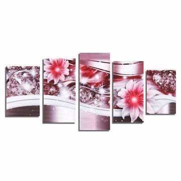 5 PCS Diamond Flower Canvas Print Painting Wall Art Decor Print Hanging Picture Fram... (COLOR: RED)