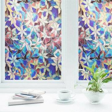 78x18in Window Film Colored Flowers Glass Sticker Bathroom Privacy Home Decoration