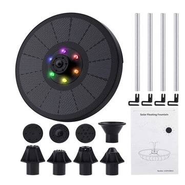 7V 160mm LED Colors Solar Fountain 4-in-1 Nozzle 3W Solar Powered Fountain Pump Solar Bird Bath Foun