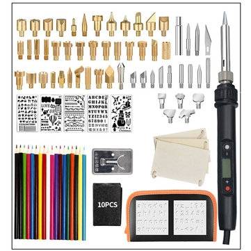 94Pcs LCD Wood Burning Pen Tools Kits Soldering Stencil Iron 60W Pyrography Solder... (PLUG: AUPLUG)