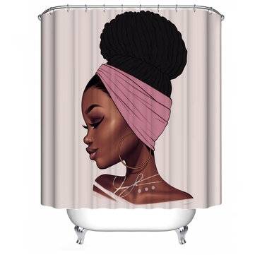 African Girl Waterproof Shower Curtain Non-slip Mats Bath Carpets ... (MAT PACKAGE: 1*SHOWERCURTAIN)