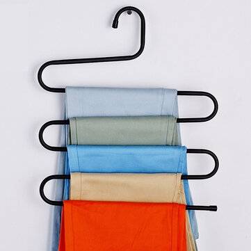 Bakeey Wardrobe Multifunctional S-shaped Wrought Iron Pants Rack Multi-layer Non-s... (COLOR: BLACK)
