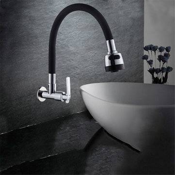 BOiROO Bathroom Basin Sink Faucet 360 Degree Rotatable Spout Single Handle Single Cold Tap Wall Moun
