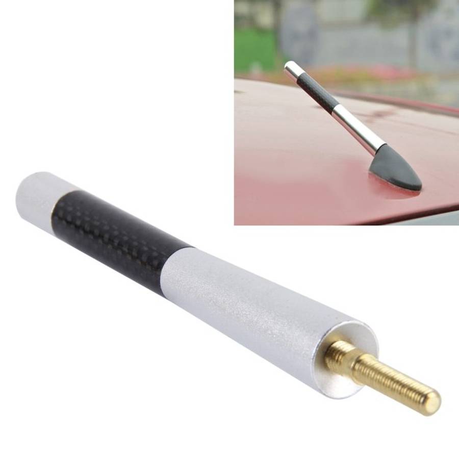 Carbon Fiber Aluminum Short Antenna Polished Universal Screws Base(Big Size)(Silver)