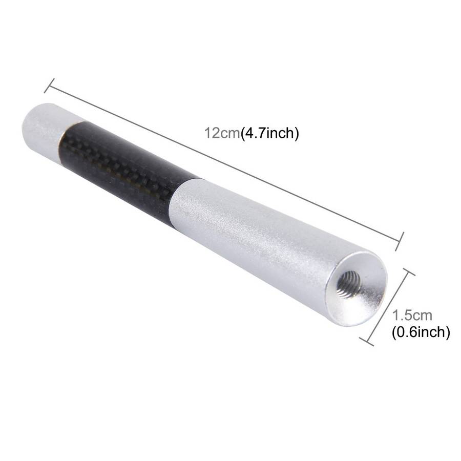 Carbon Fiber Aluminum Short Antenna Polished Universal Screws Base(Big Size)(Silver)