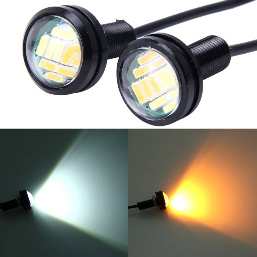 2 PCS 2W Car Auto Eagle Eyes Fog Light Turn Light with 12 SMD-4014 LED ... (White + Yellow Light)