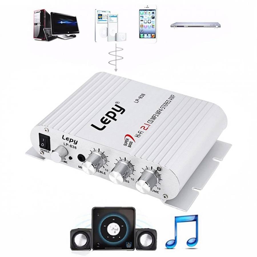 Car 2.1CH HIFI Subwoofer Amplifier Audio, Support MP3(Silver)
