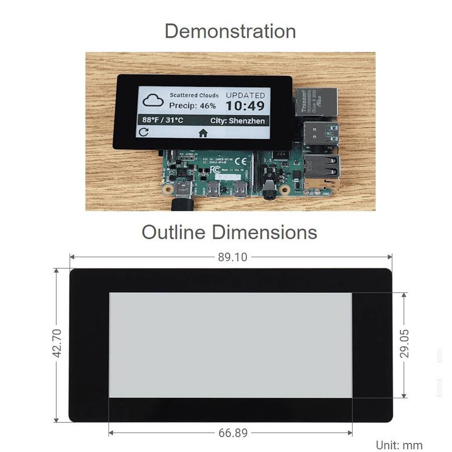 Waveshare 2.9 inch 296 x 128 Pixel 5-Points Capacitive Touch Black / White E-Paper E-Ink Display H