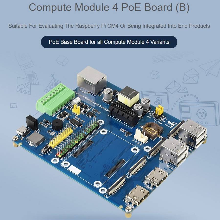 Waveshare Compute Module IO Board with PoE Feature (Type B) for Raspberry Pi all Variants of CM4