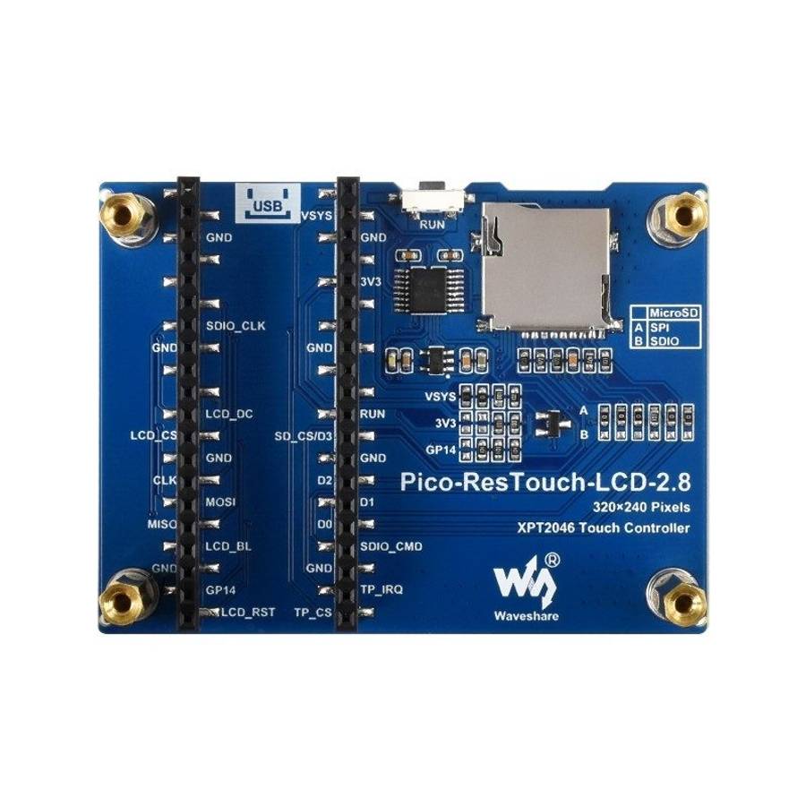 WAVESHARE 2.8 inch 262K Colors 320 x 240 Pixel Touch Display Module for Raspberry Pi Pico, SPI Int