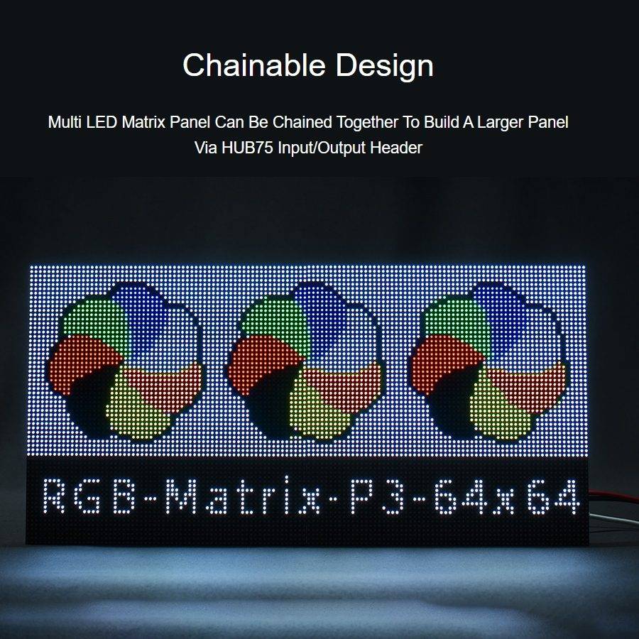 Waveshare RGB Full-Color LED Matrix Panel, 3mm Pitch, 64 x 64 Pixels, Adjustable Brightness