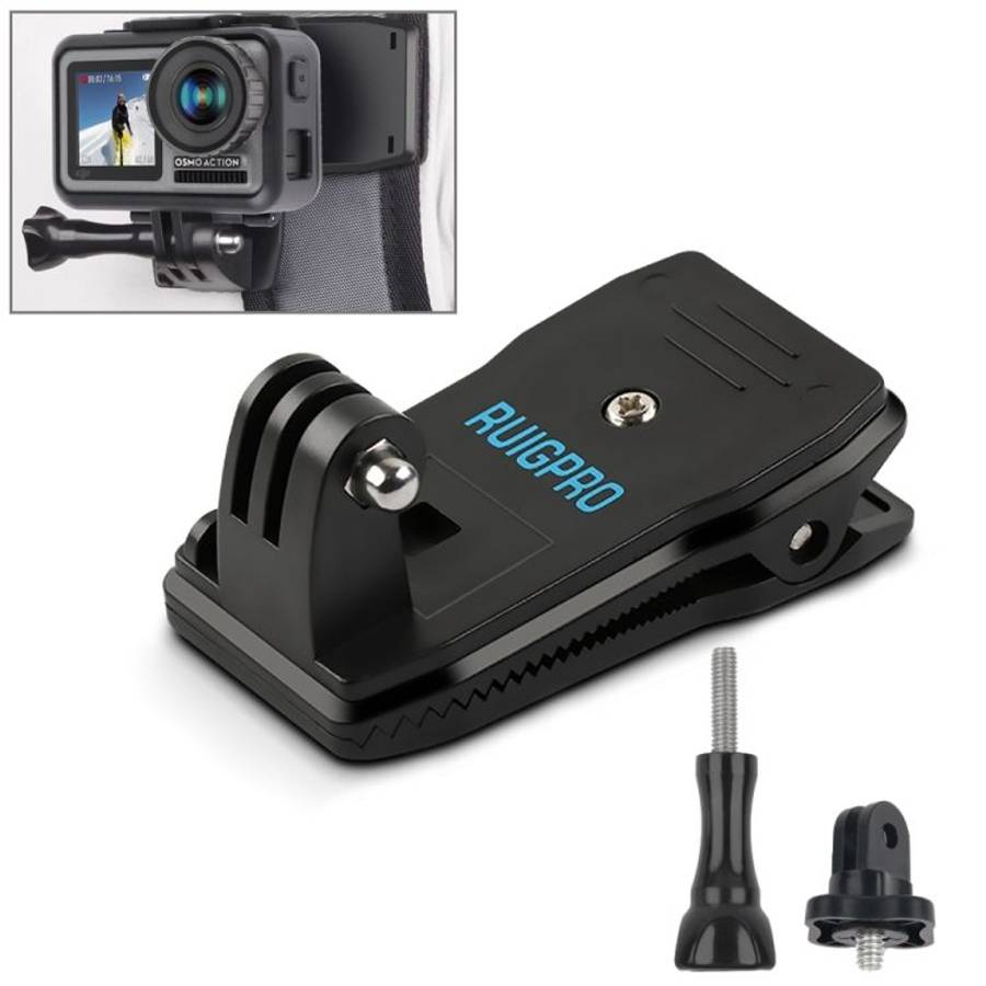 RUIGPRO 360 Degree Rotation Backpack Rec-Mounts Clip Clamp Mount with Screw for GoPro ... (Black)