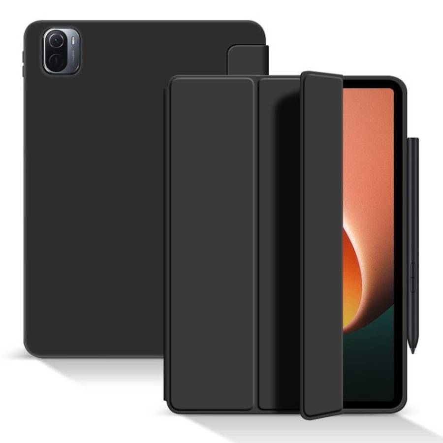 For Xiaomi Pad 5 / Pad 5 Pro Skin Feel Matte Honeycomb Leather Tablet Case with Tri-fo ... (Black)