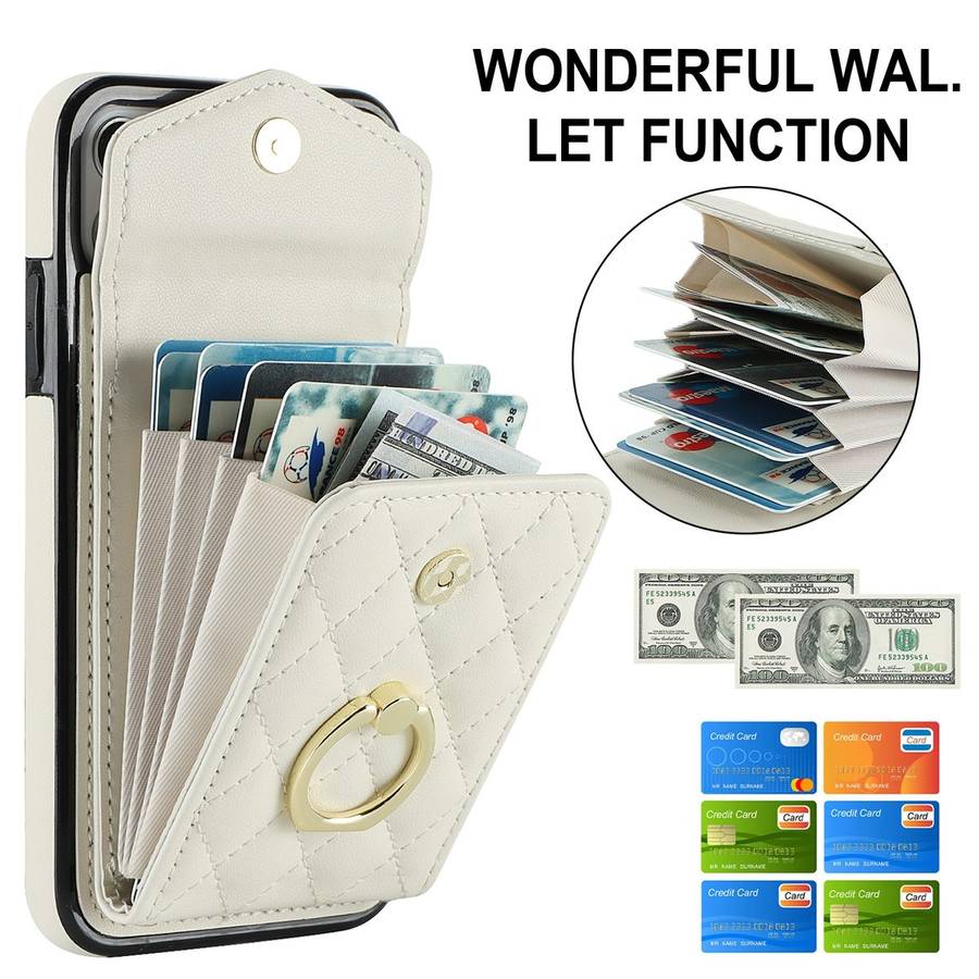 For iPhone 11 Pro Rhombic Texture Card Bag Phone Case with Long Lanyard(White)